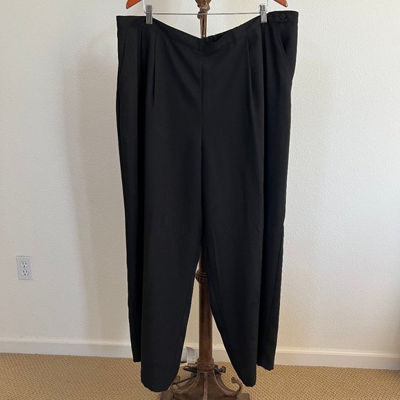 Ellen Kaye Plus Size 24W Black High-Waisted Pleated Wide-Leg Trouser Pants - Picture 1 of 10